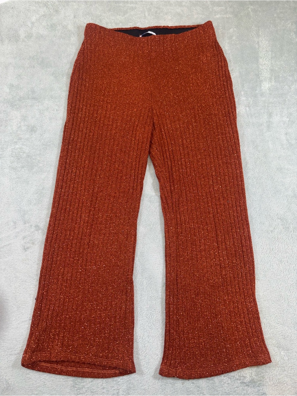 Zara TRF Rust Orange Sparkly Rib Knit Wide Leg Lounge Pants Size M